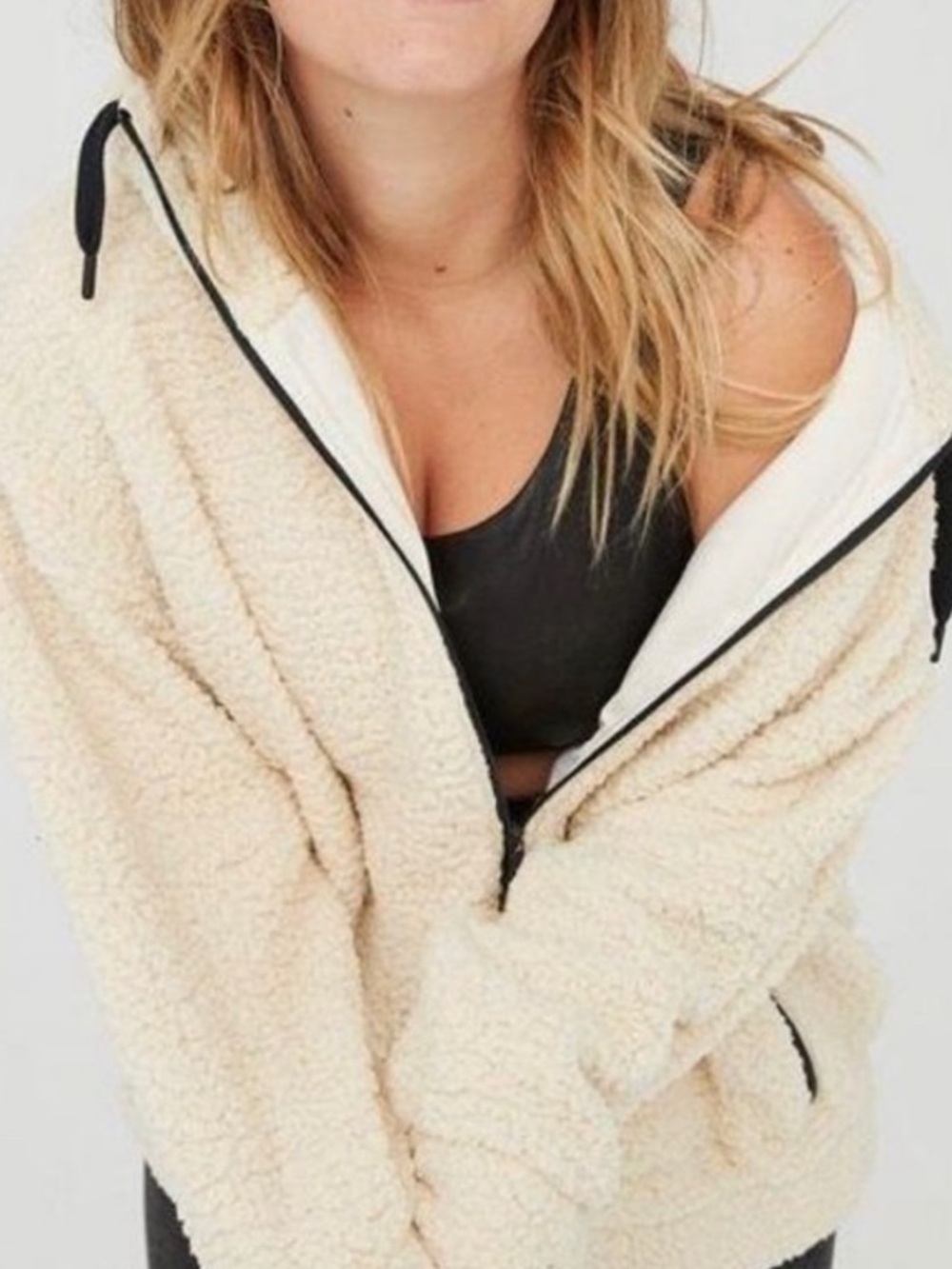 Aerie Offline sherpa teddy/ Sherpa oversized  Hoodie with Black Trim